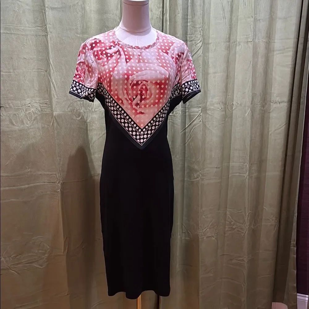 Roberto Cavalli rose scarf midi dress, US6
